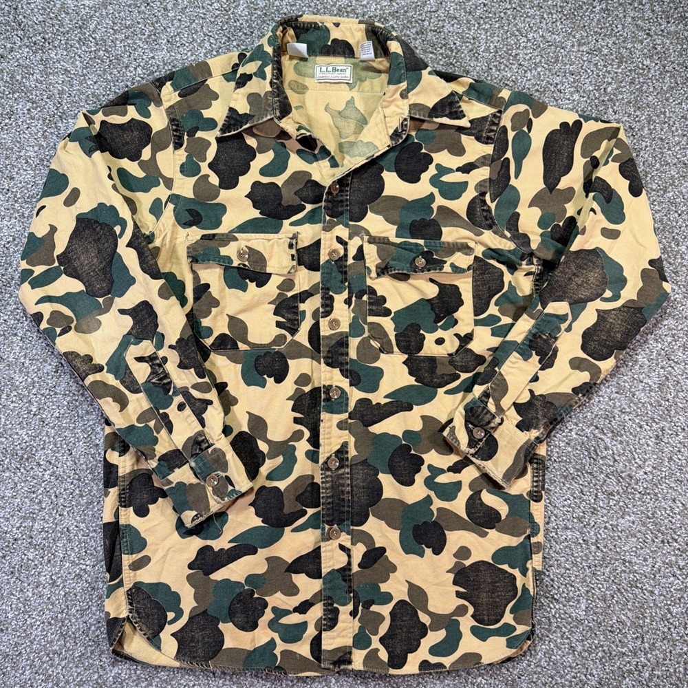 Vintage LL Bean Chamois Cotton Duck Camo Shirt Size Medium 80s USA Made Distress